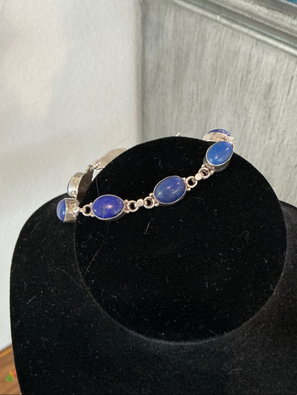 Sterling Silver Lapis Stone Link Bracelet